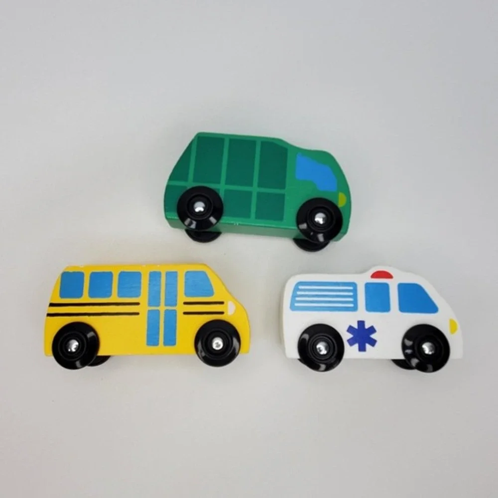 Melissa & Doug Wooden Vehicles and Traffic Signs‎ 7 Cars 4 Signs Set 3177 Tray